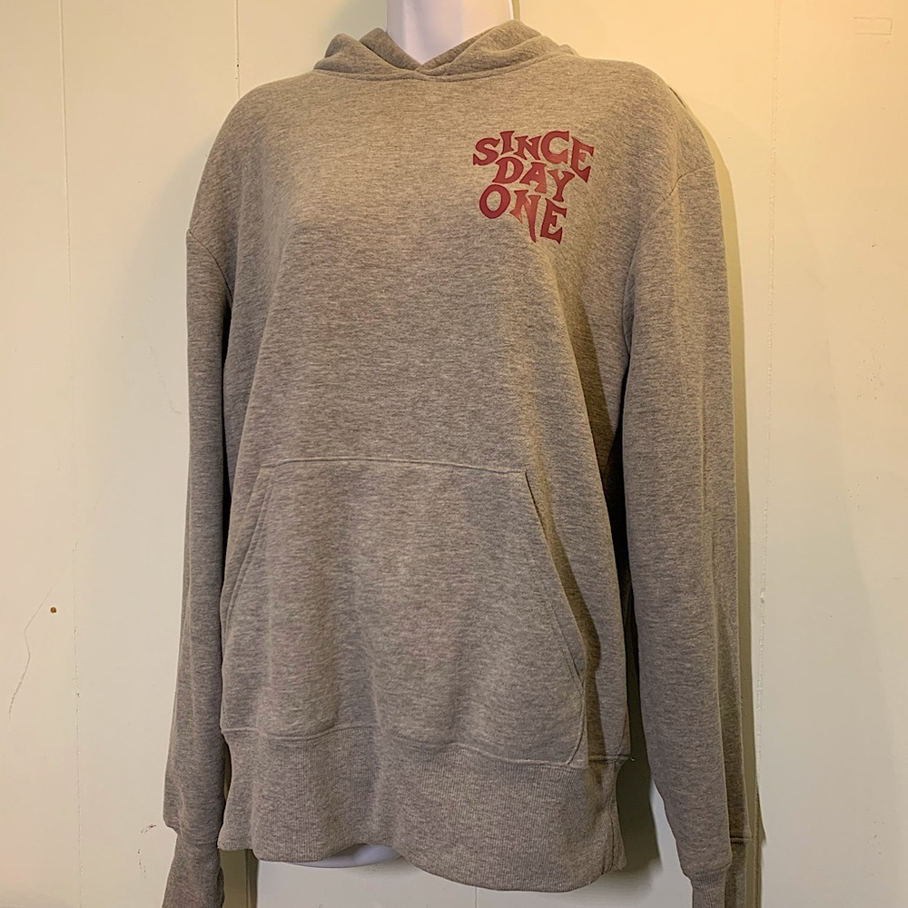 Primark “Since Day One” Graphic Gray Pocket Hoodie Size M